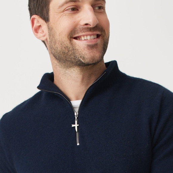 Untouched Wool Cassum Navy Blue Half Zip Men’s Sweater in Large - Picture 7 of 8